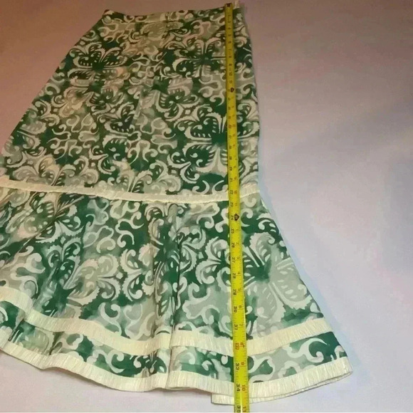 Alexis Galli Midi Skirt M Linen Cotton Sage Ivory Straw Raffia Hem Ruffle $473 - Picture 9 of 10